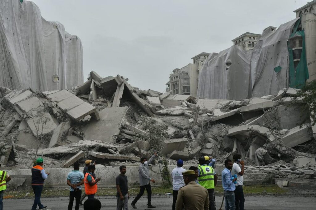 Debris after demolition of twin towers, Noida