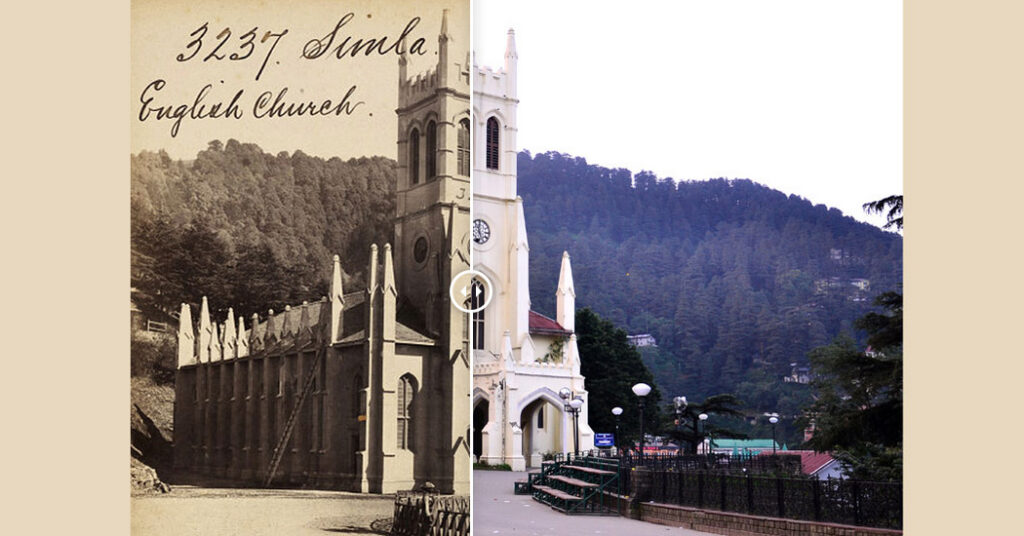 Before and after photograph of Shimla's christ church
